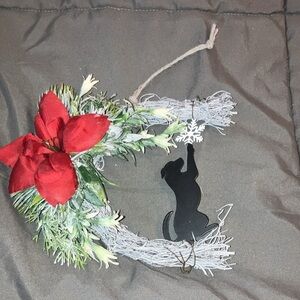 Festive Dog Mini Wreath with Red Poinsettia New in Box